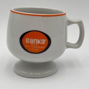 Vintage Sanka Coffee Mug Exclusive Cup White and Orange Pedestal 3.5" MCM Japan